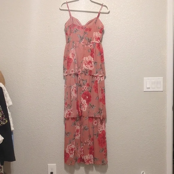 Crystal Doll pink floral sleeveless tiered ruffled maxi dress - Picture 7 of 12